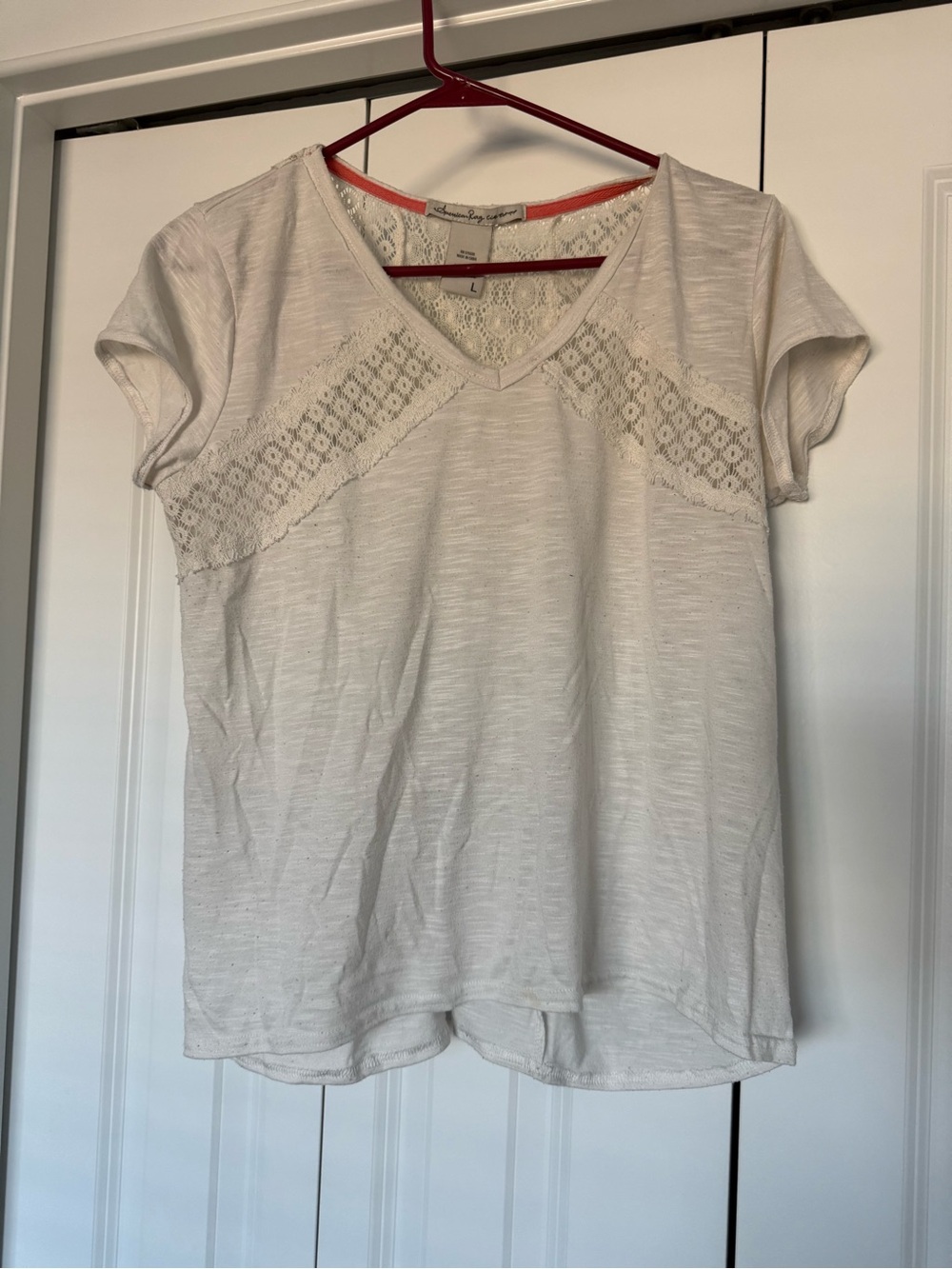 American Rag Cie Lace-Trim Short Sleeve Top - White | as is | L